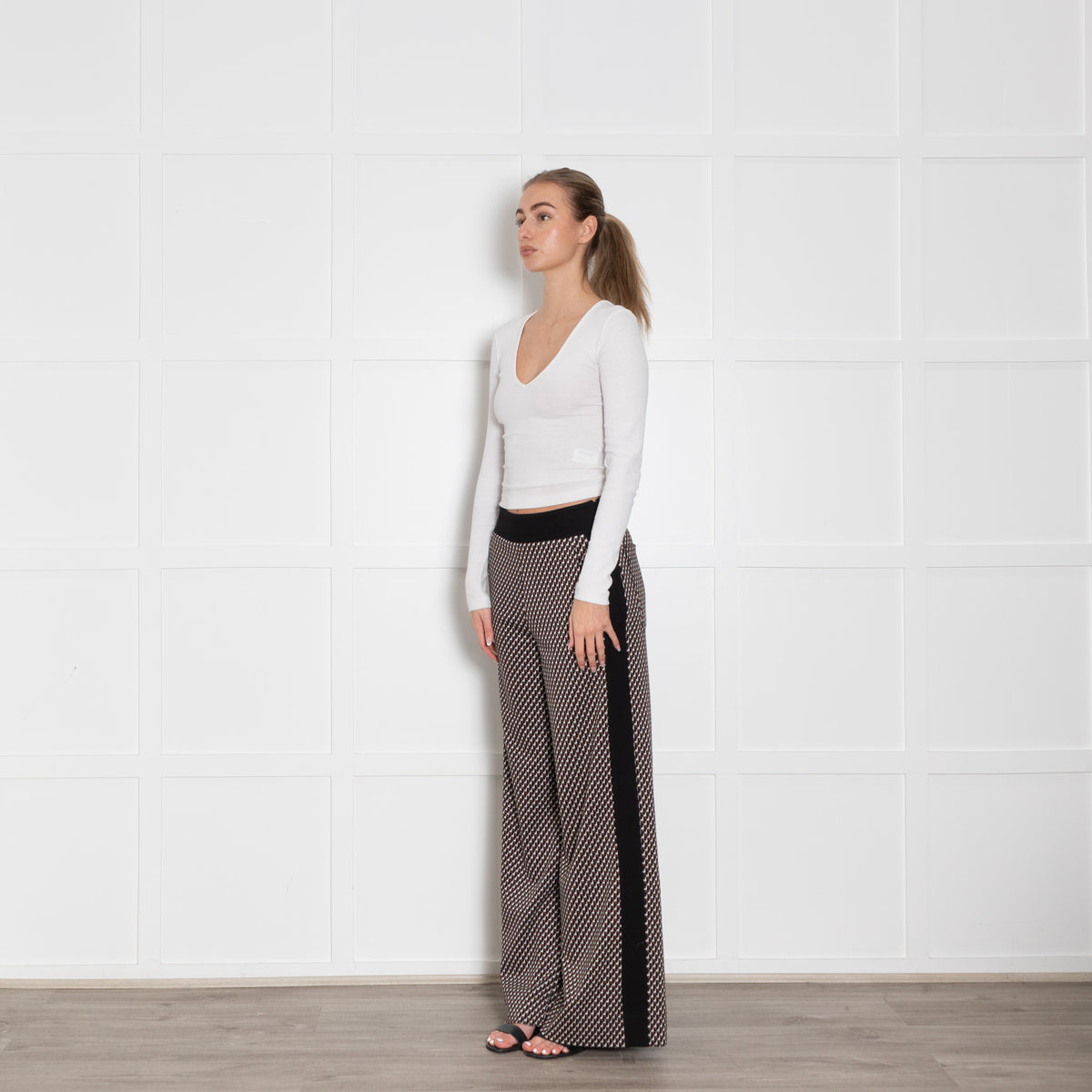 Me + Em Black Brown Geometric Print Wide Leg Trousers