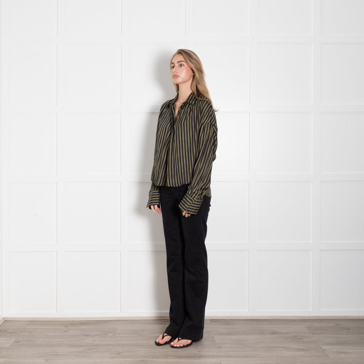 Rag & Bone Khaki Army Stripe Silk Shirt