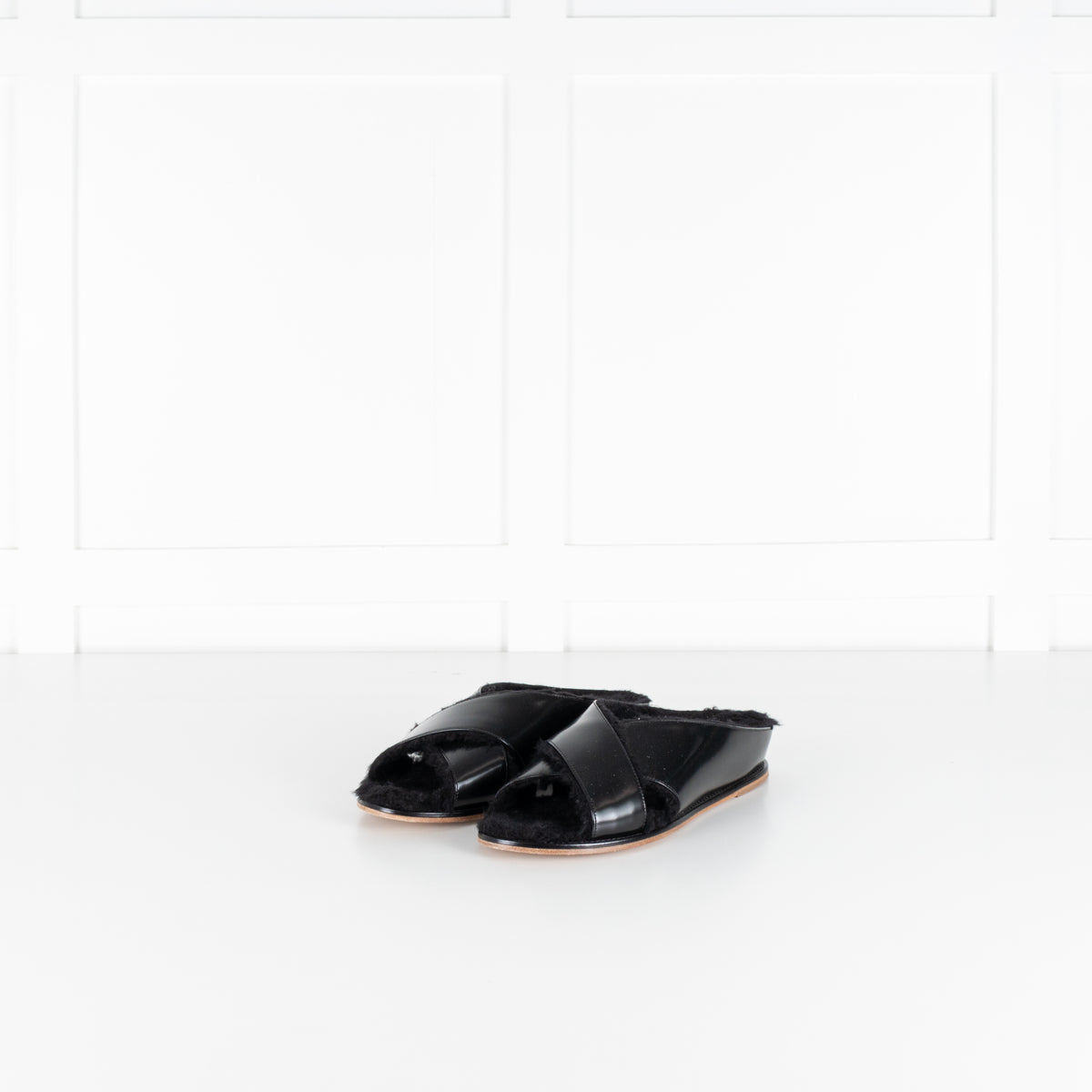 Gabriela Hearst Ellington Black Slides With Wool Fur