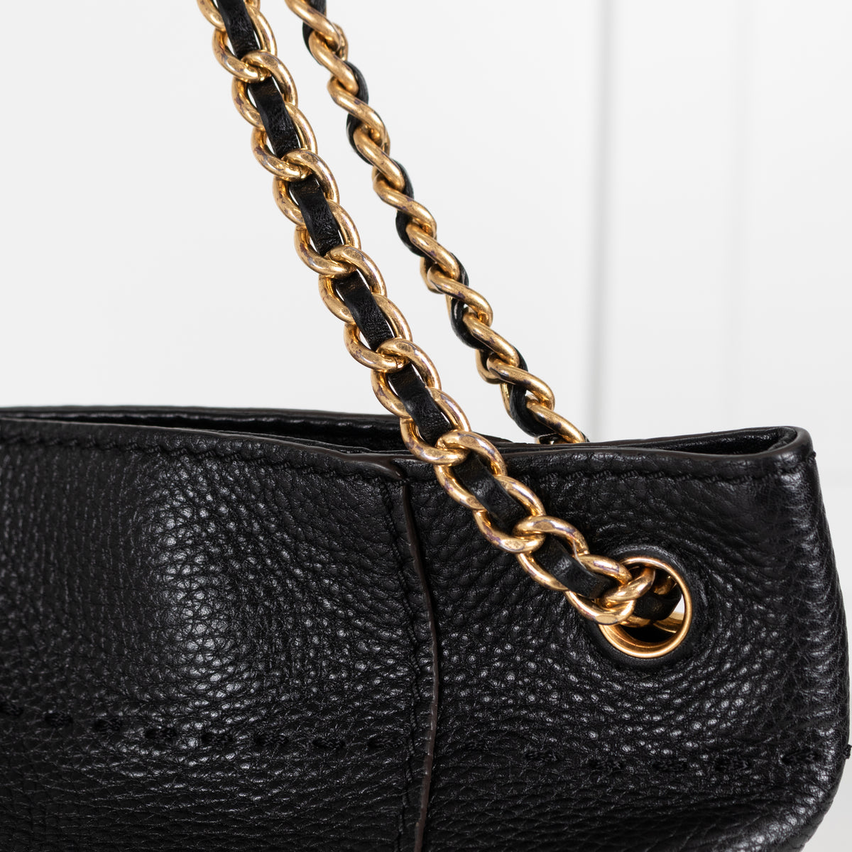 Tory Burch Black Grainy Leather McGraw Chain Shoulder Tote Bag
