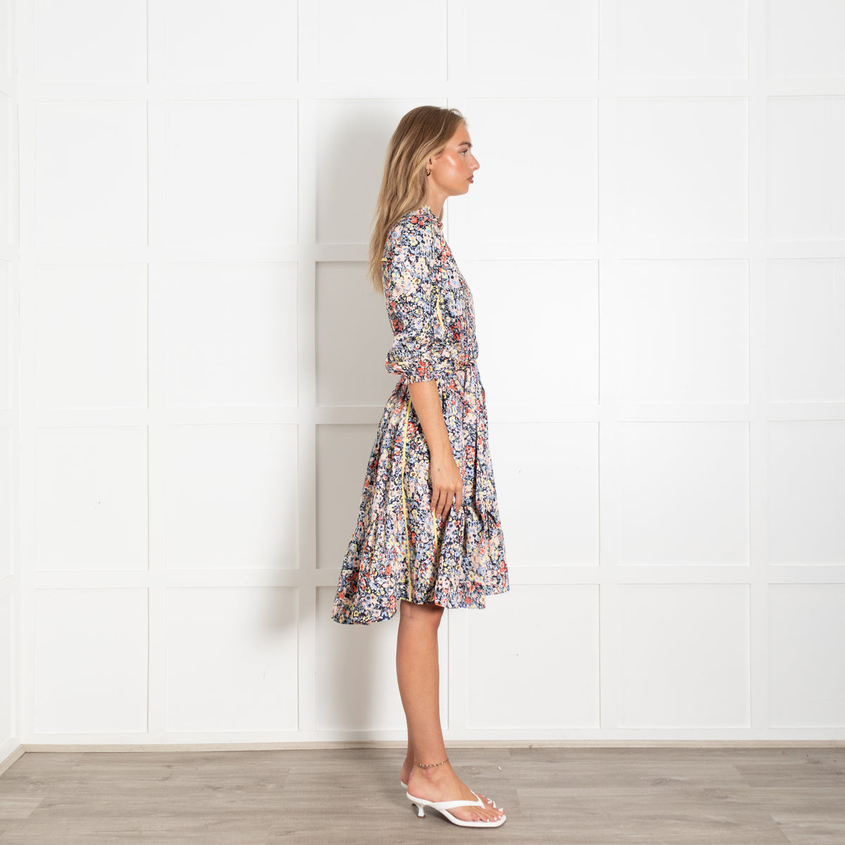 Me + Em Multicolour Blue Pink Yellow And Red Floral Zip Front Dress With Tie Belt
