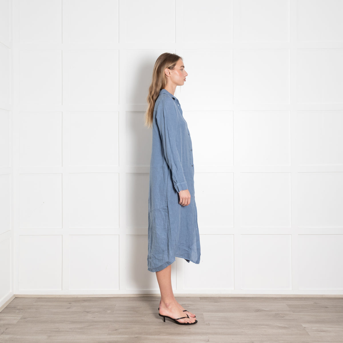 Le Sirenuse Blue Linen Midi Shirt Dress
