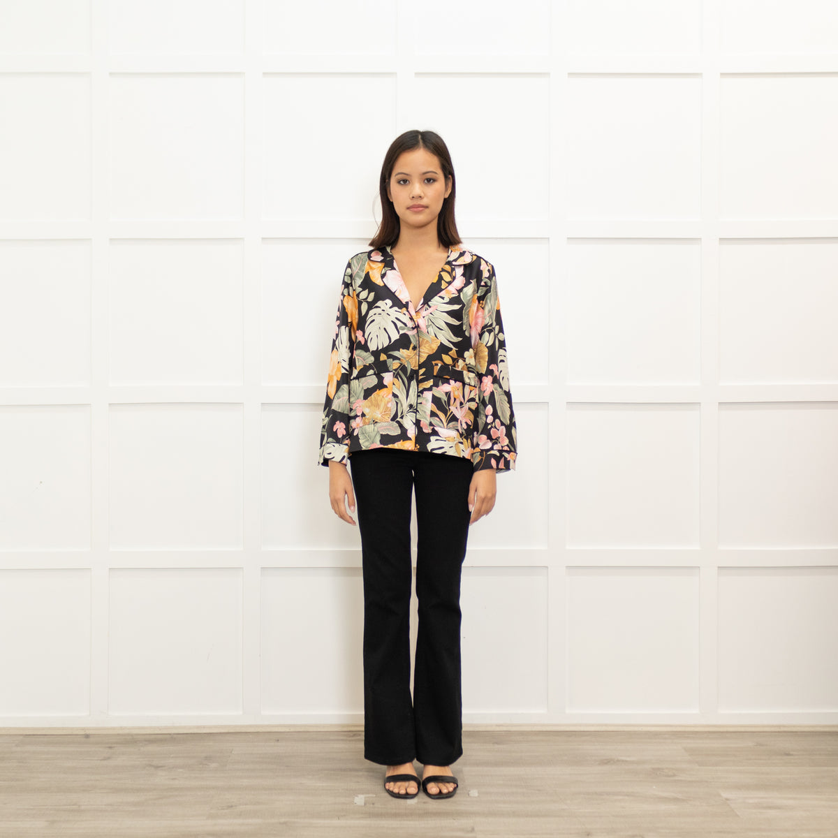 Barneys New York Black Floral Pyjama Style Top