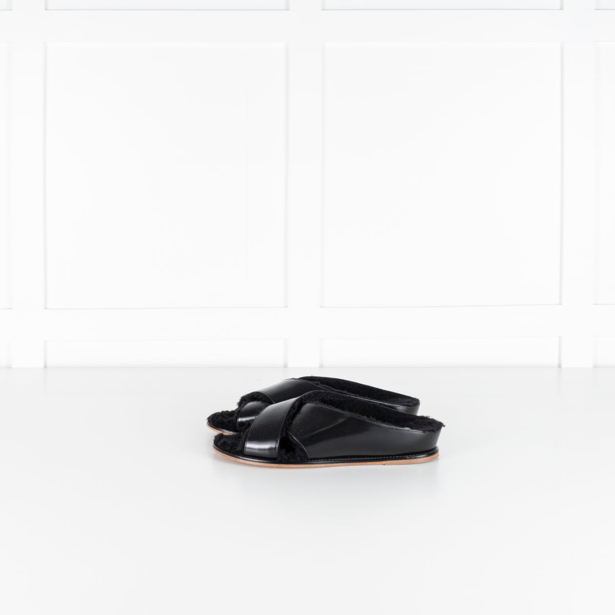 Gabriela Hearst Ellington Black Slides With Wool Fur