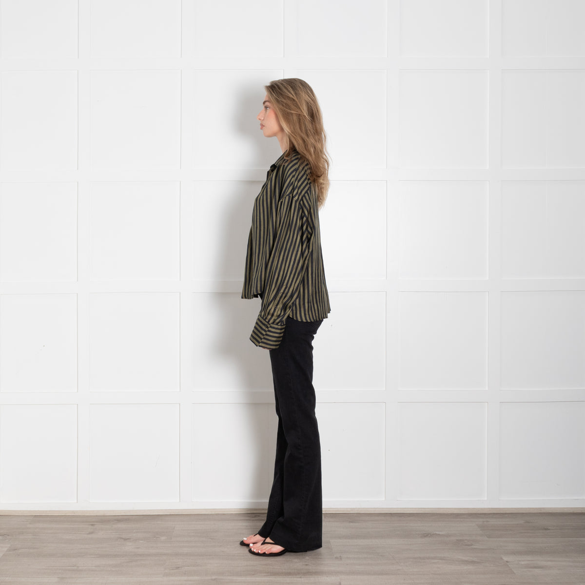 Rag & Bone Khaki Army Stripe Silk Shirt