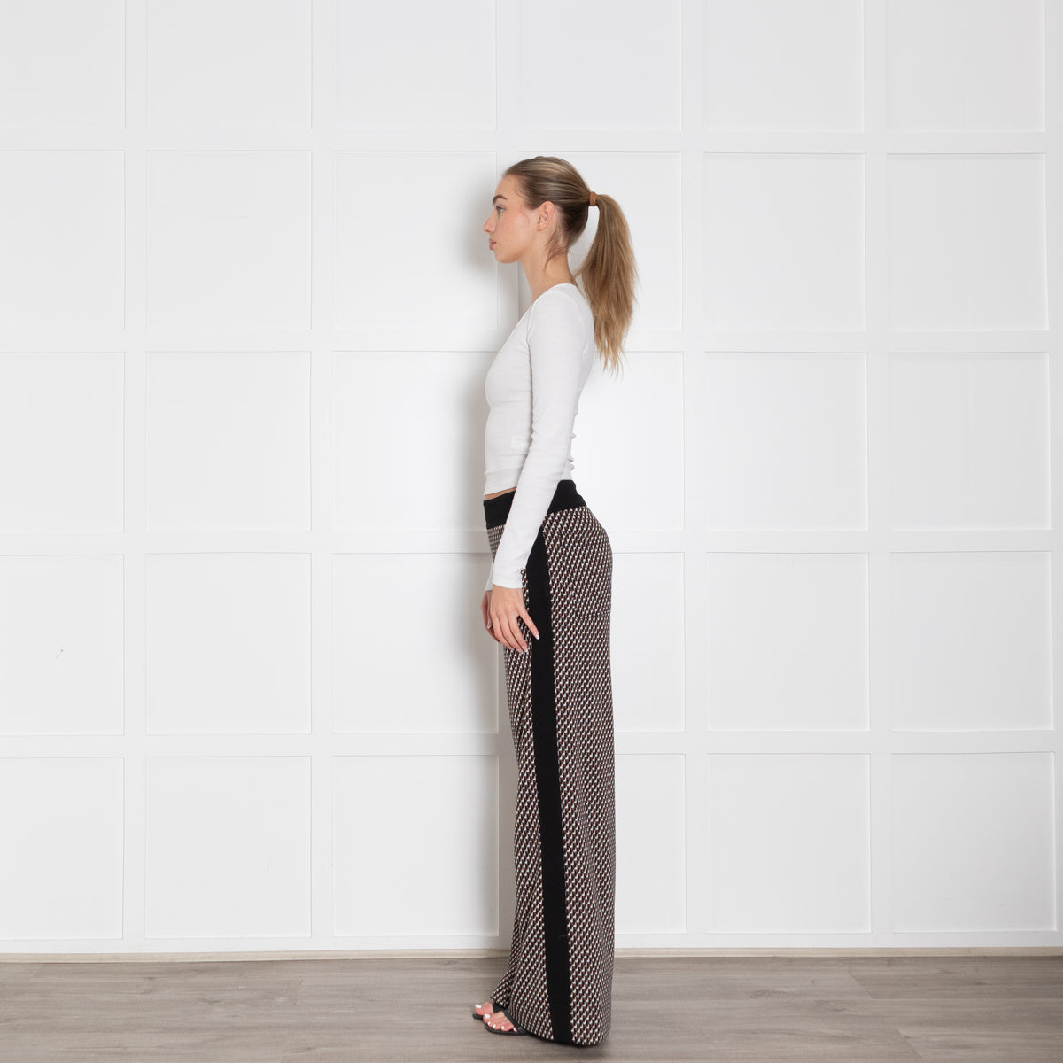 Me + Em Black Brown Geometric Print Wide Leg Trousers