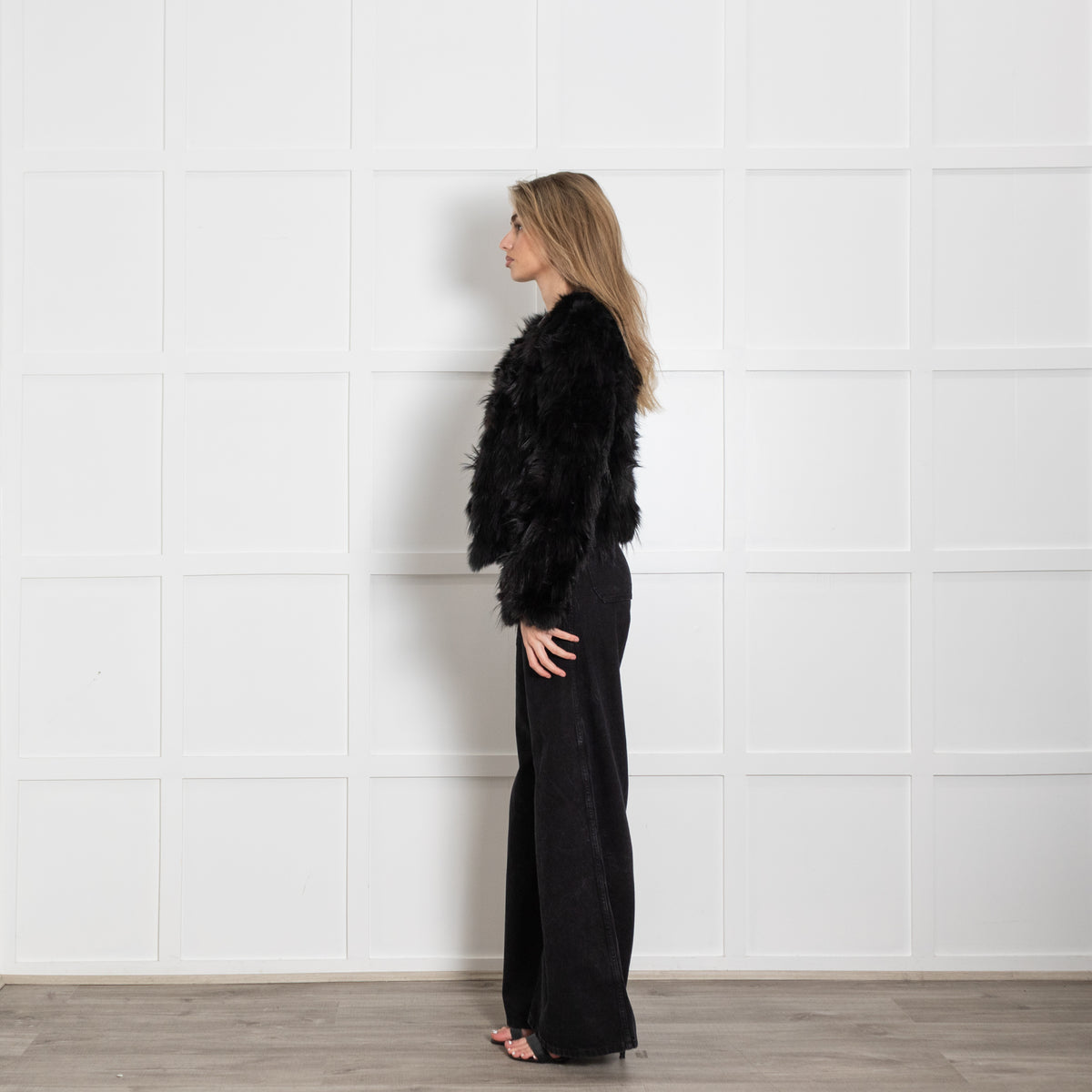 Toga Pulla Black Leather and Fur Biker Jacket