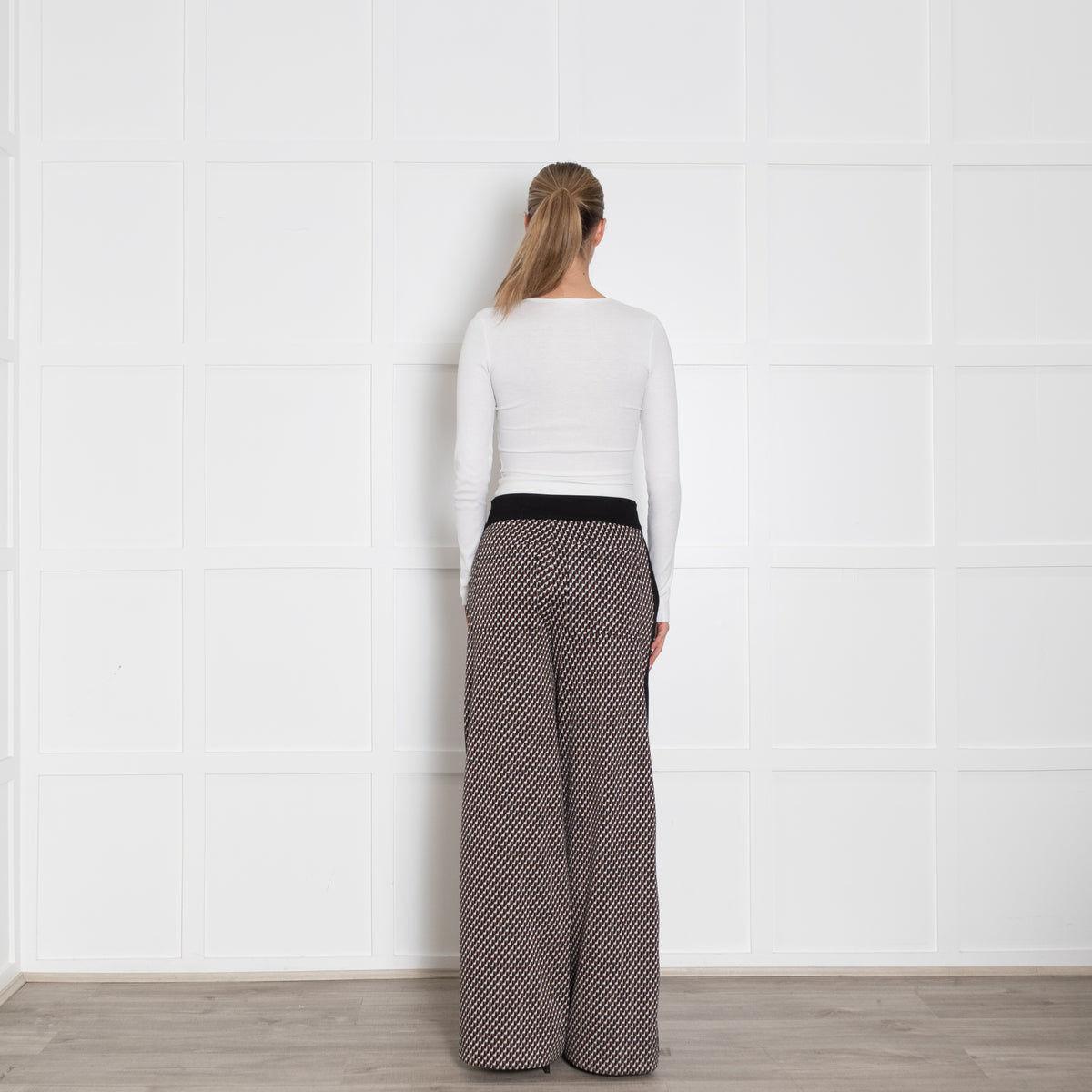 Me + Em Black Brown Geometric Print Wide Leg Trousers