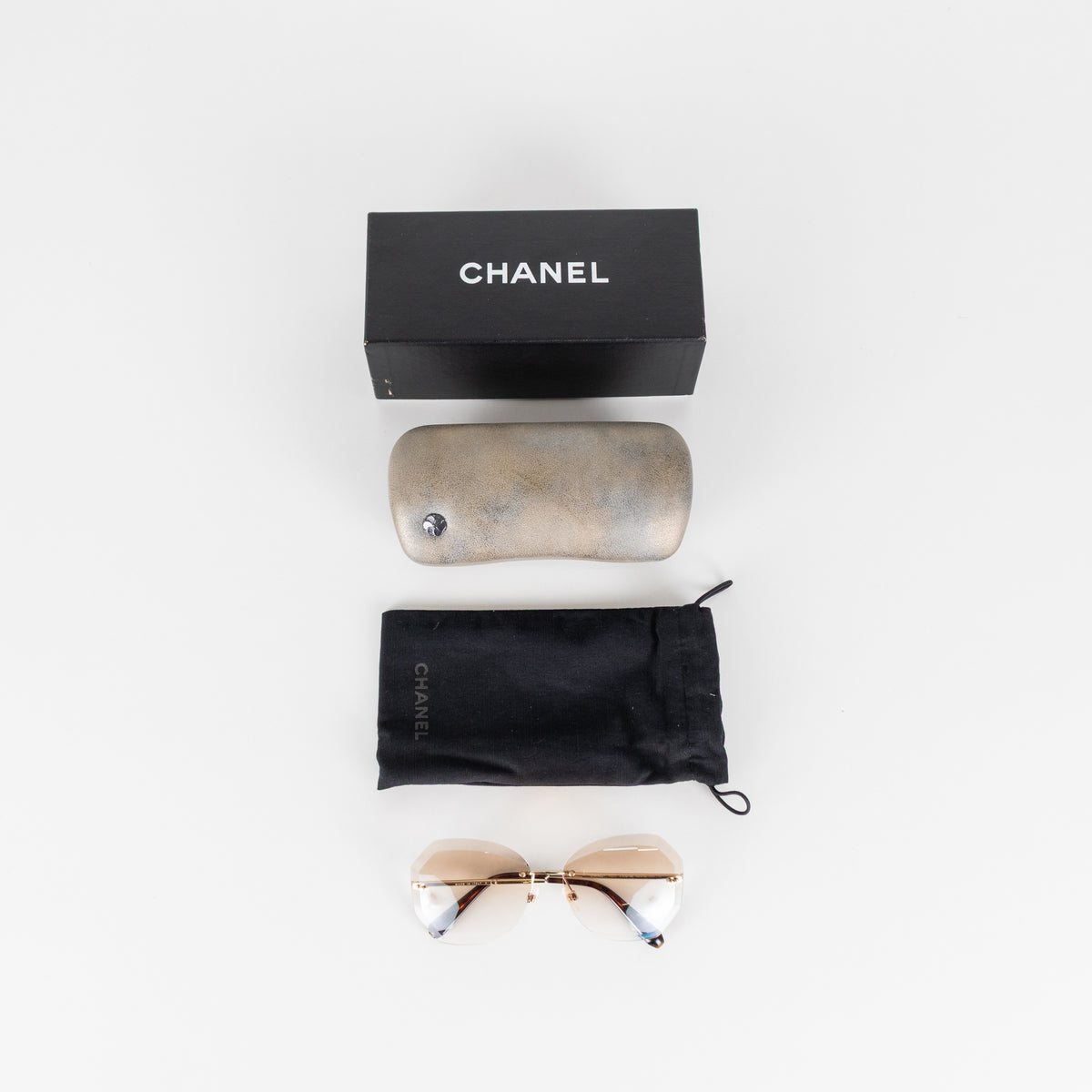 Chanel Gold Hexagon Gradient Tint Rimless Sunglasses