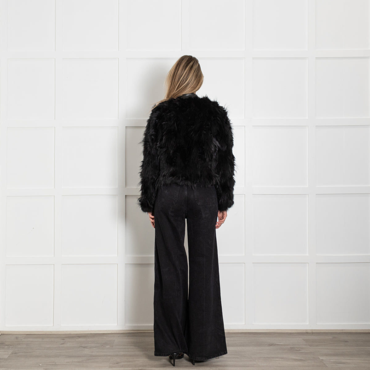 Toga Pulla Black Leather and Fur Biker Jacket