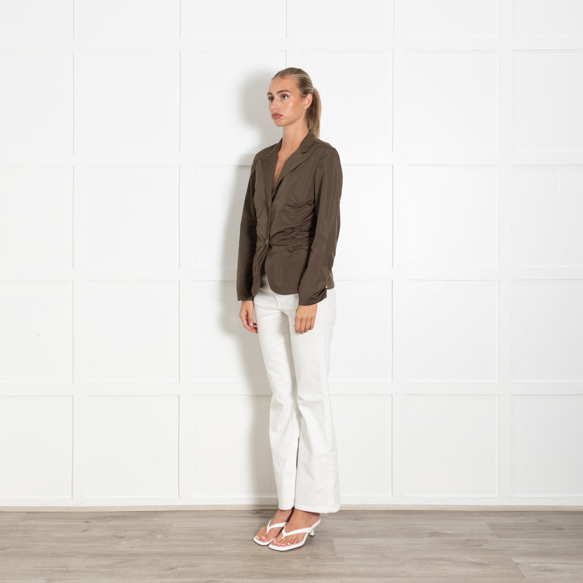Jil Sander Khaki Nylon Draw String Detail Jacket