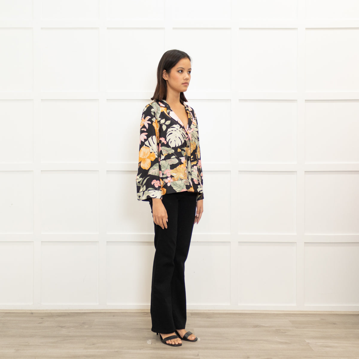 Barneys New York Black Floral Pyjama Style Top