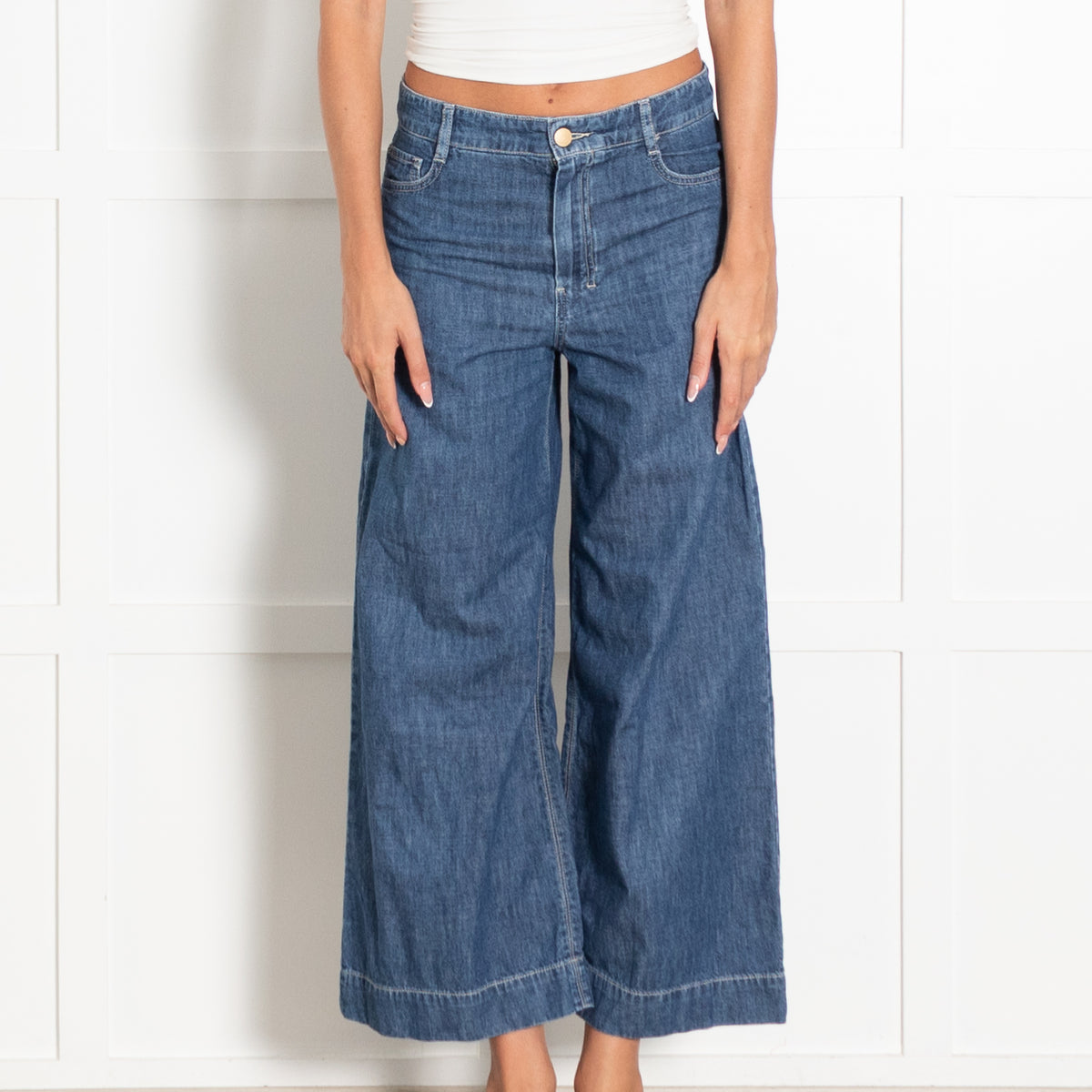 S'Max Mara Blue Chambray Cropped Wide Leg Trousers