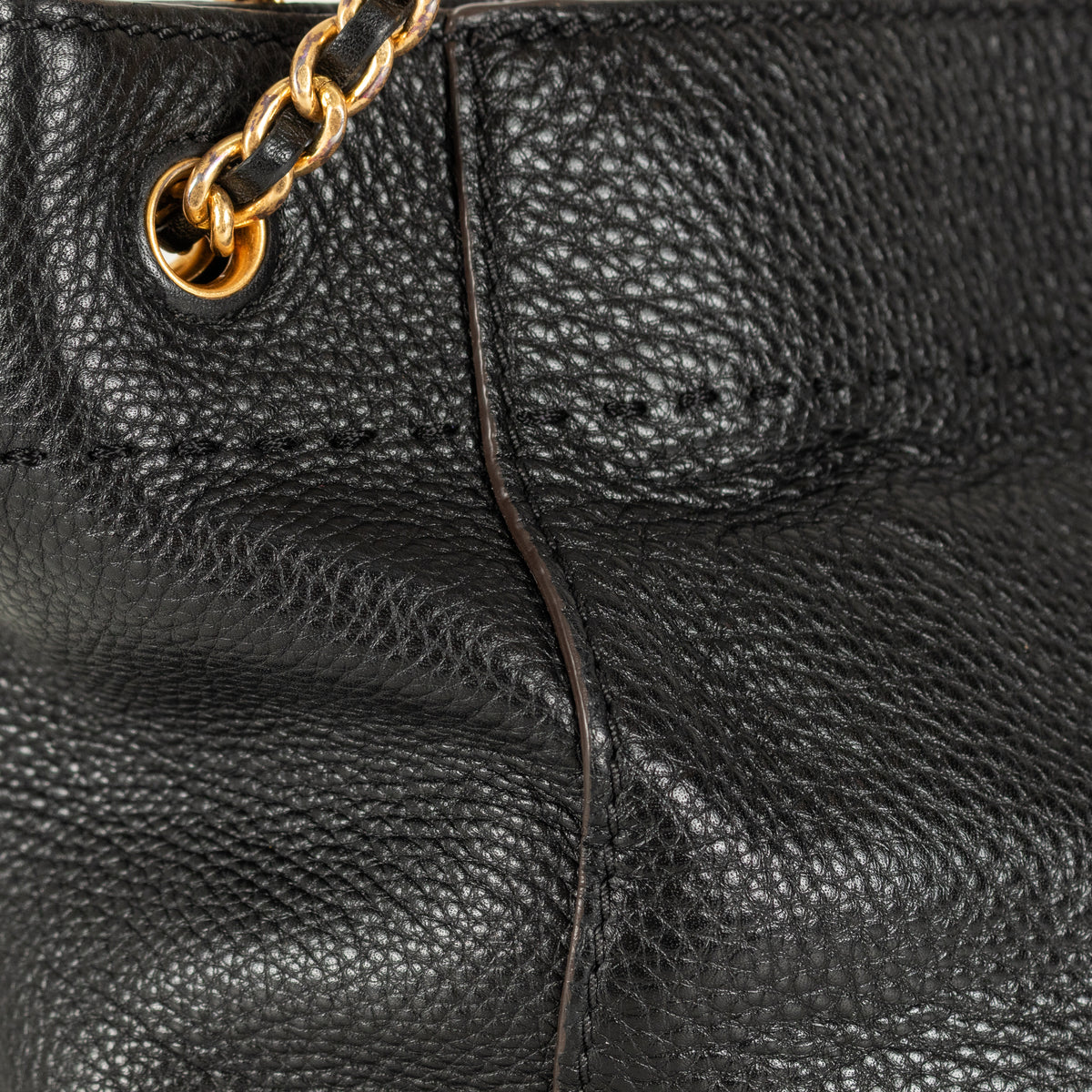 Tory Burch Black Grainy Leather McGraw Chain Shoulder Tote Bag