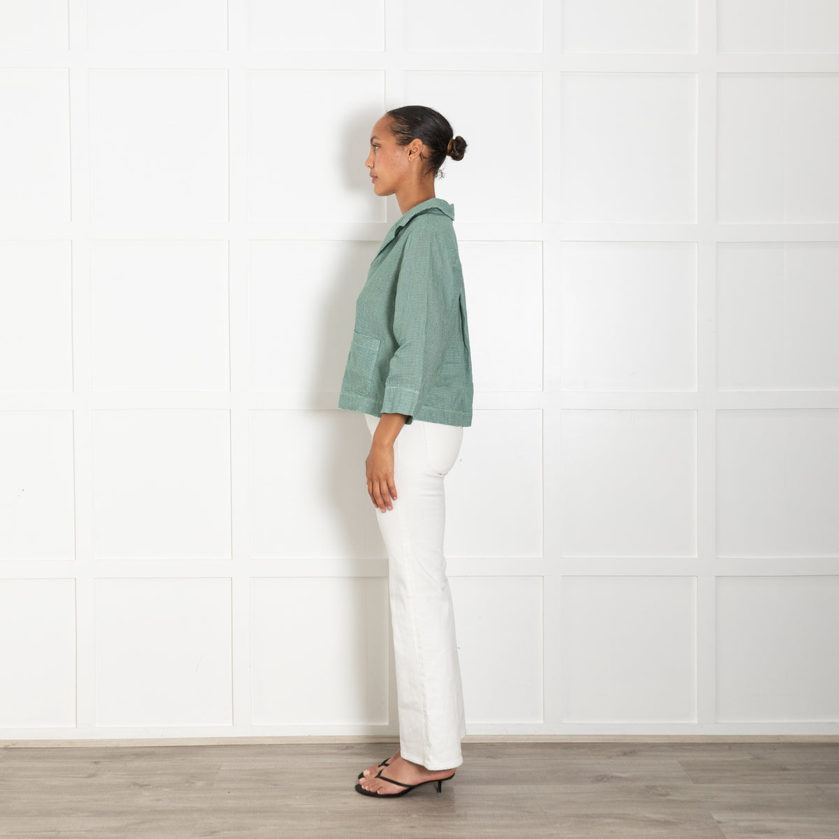 TreBarraBi Green Gingham Linen Button Up Jacket