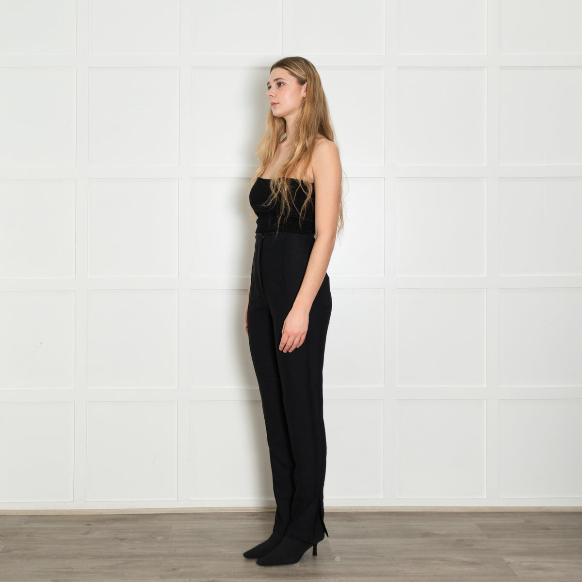 Khaite Black Back Split Detail Straight Leg Trousers