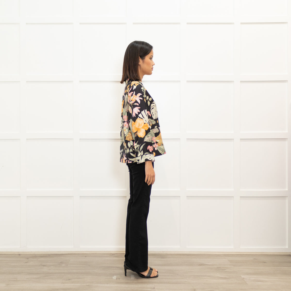 Barneys New York Black Floral Pyjama Style Top