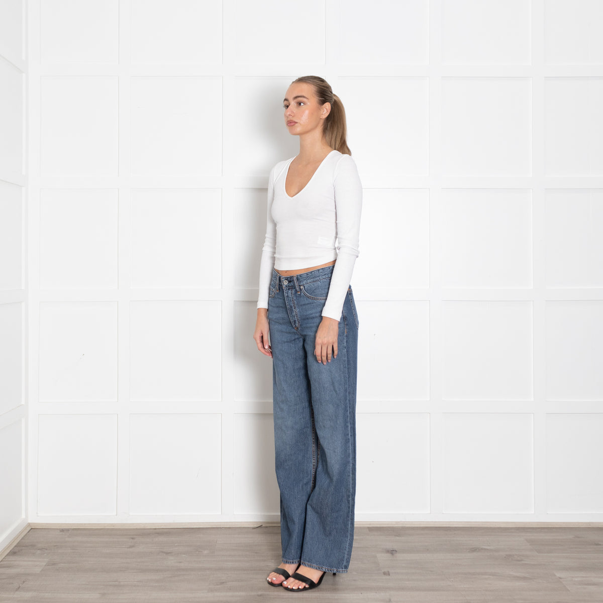 Rag & Bone Blue Denim Wide Leg Jeans