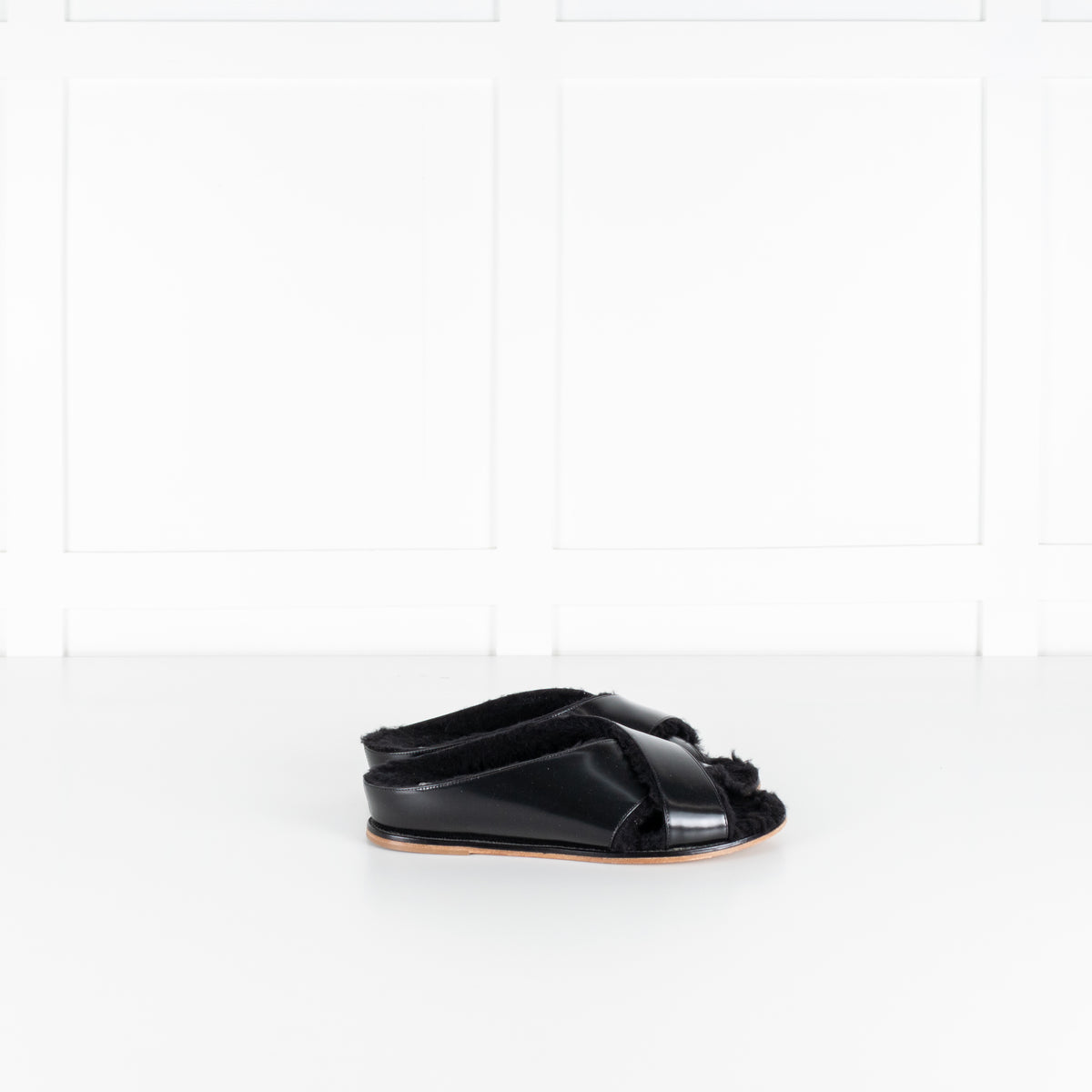 Gabriela Hearst Ellington Black Slides With Wool Fur