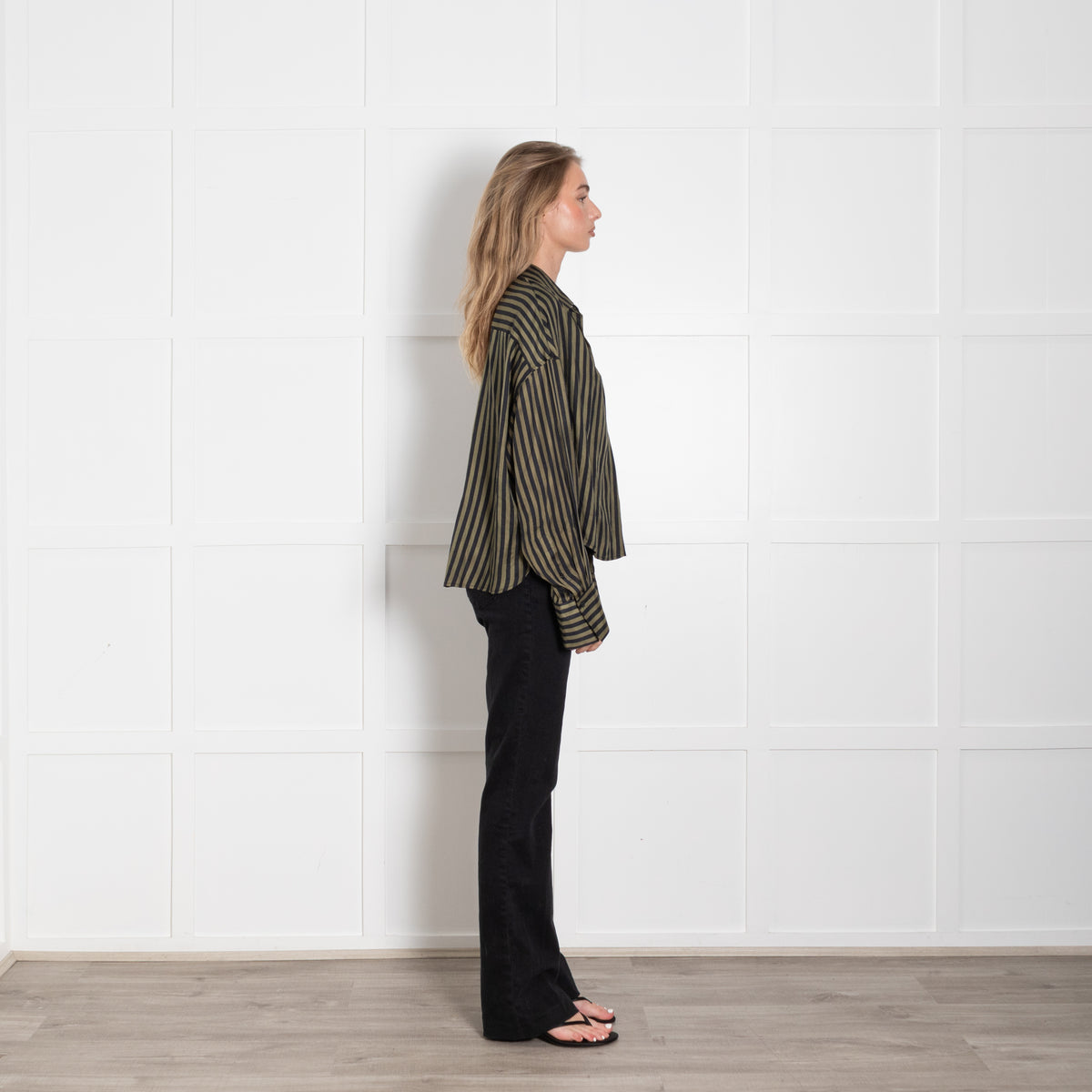 Rag & Bone Khaki Army Stripe Silk Shirt