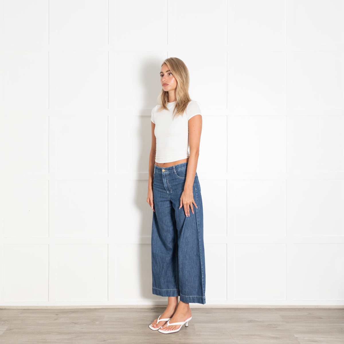 S'Max Mara Blue Chambray Cropped Wide Leg Trousers