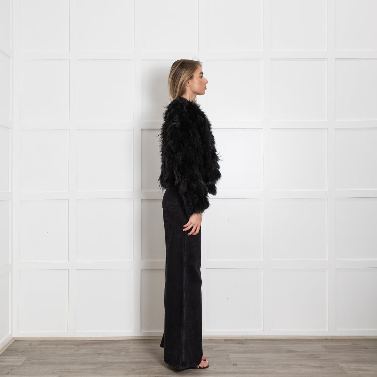 Toga Pulla Black Leather and Fur Biker Jacket