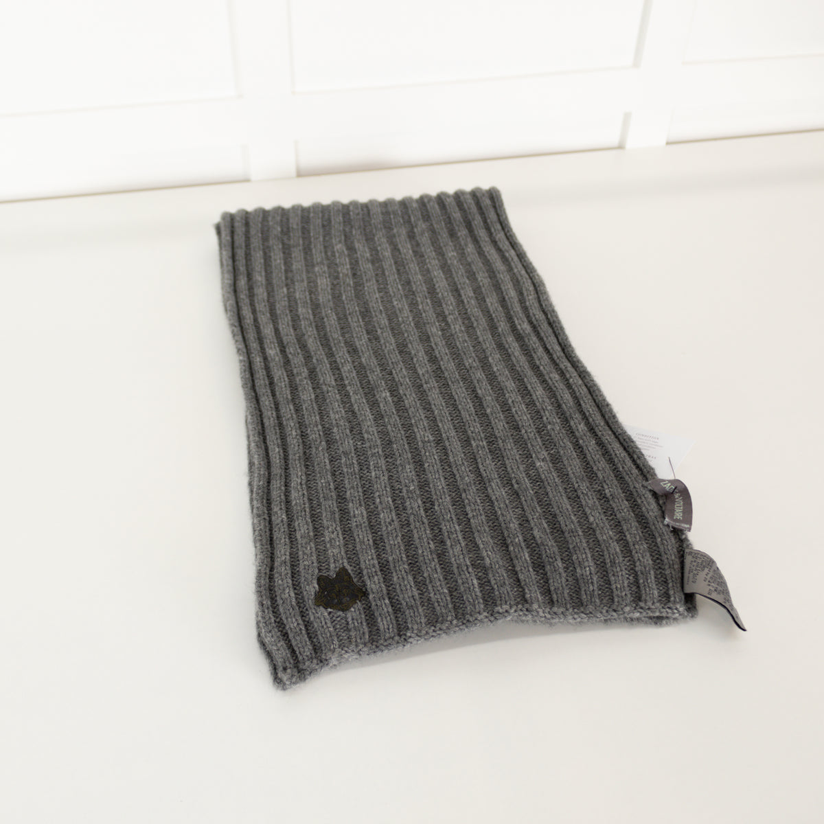 Zadig & Voltaire Grey Ribbed Wool Blend Scarf
