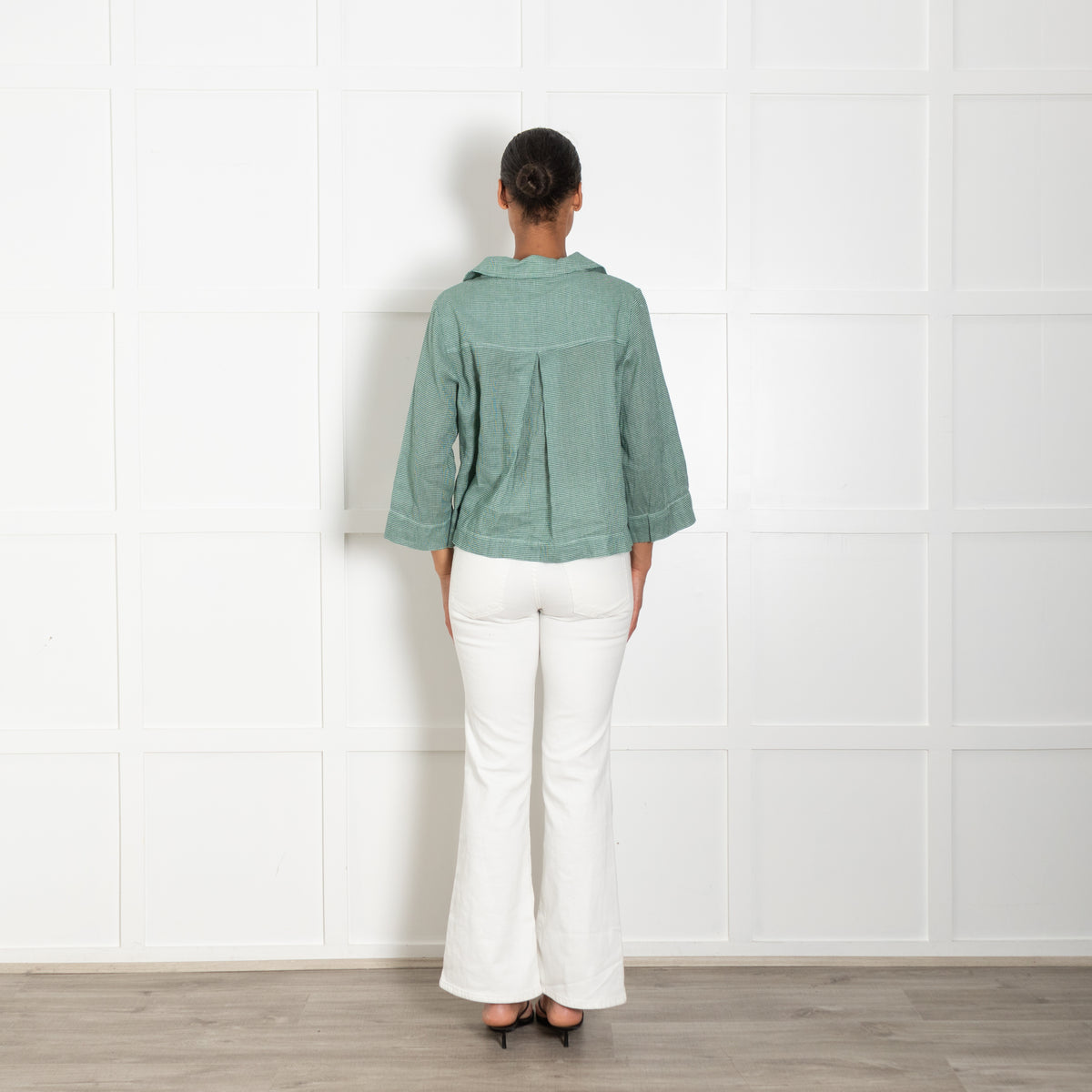TreBarraBi Green Gingham Linen Button Up Jacket
