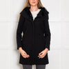 Prada Dark Grey Wool Faux Fur Trim Hooded Coat