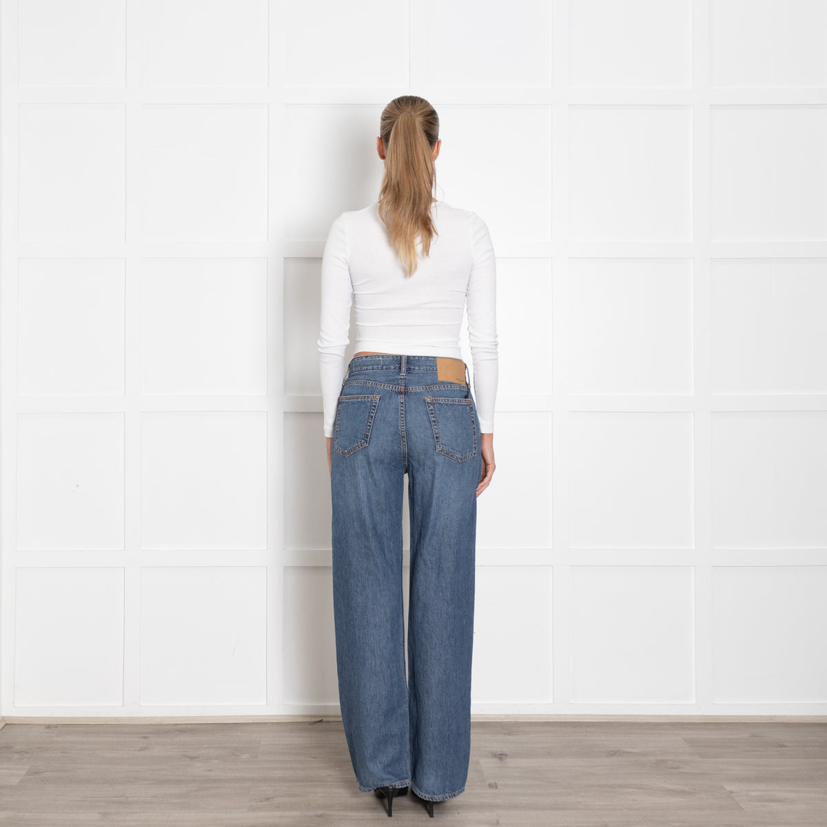 Rag & Bone Blue Denim Wide Leg Jeans