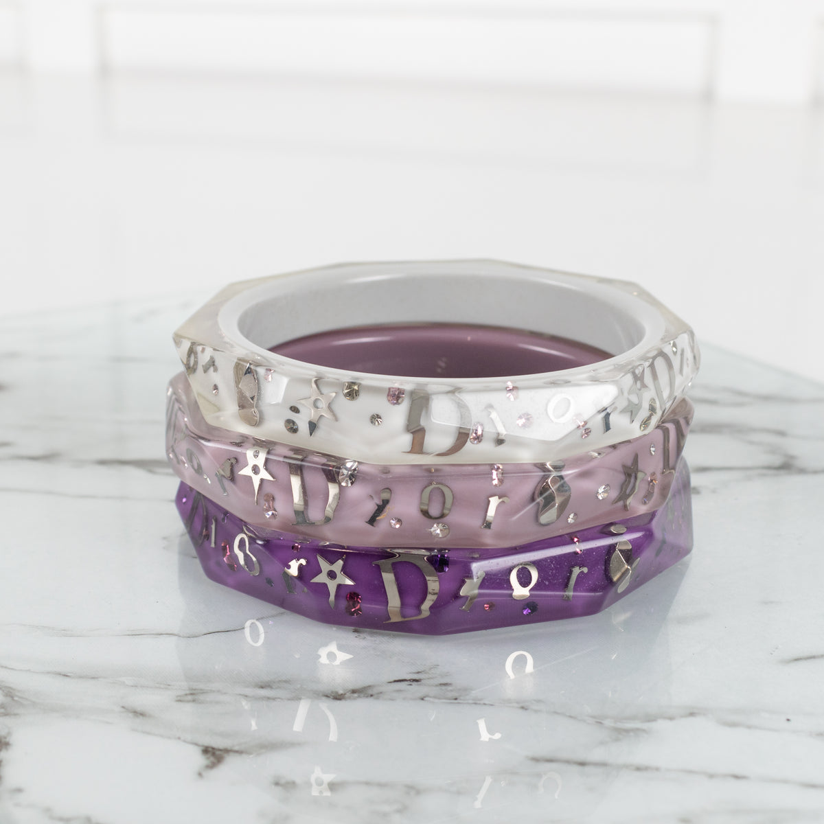 Christian Dior Purple Resin Inclusion Bangles With Embedded Sparkles X3
