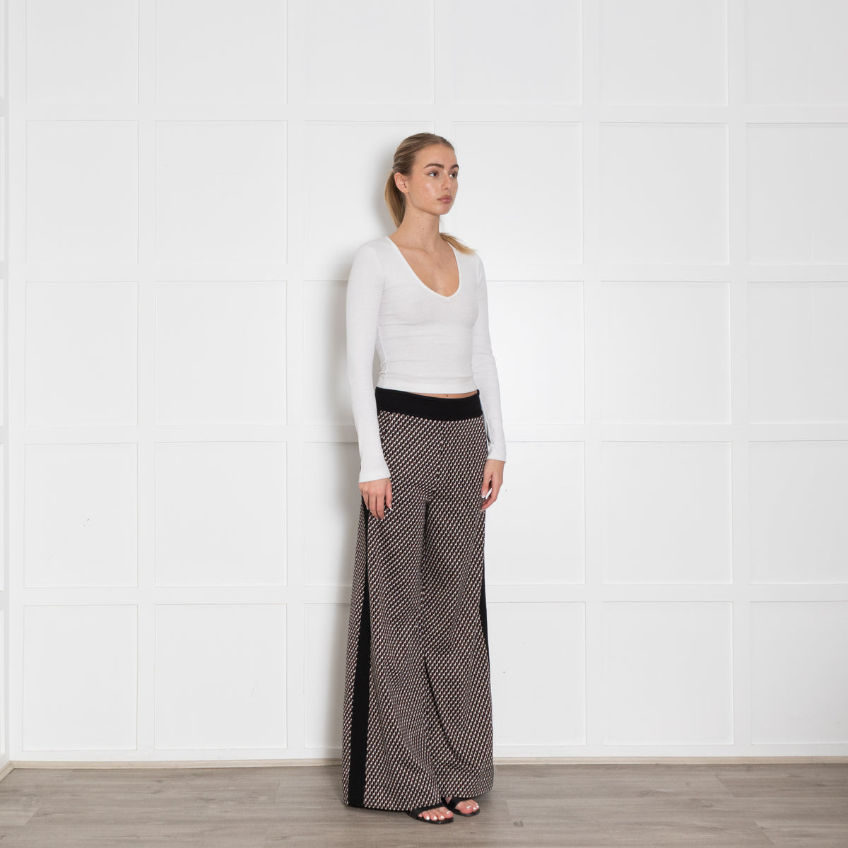 Me + Em Black Brown Geometric Print Wide Leg Trousers