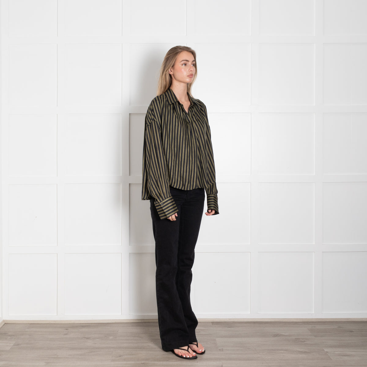 Rag & Bone Khaki Army Stripe Silk Shirt