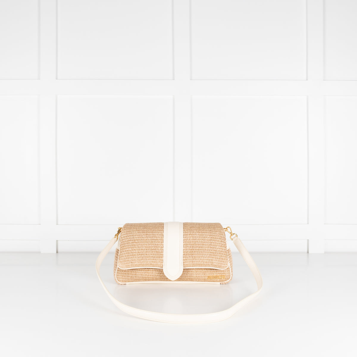 Jacquemus Le Bambimou Woven Raffia Shoulder Bag With White Leather Piping
