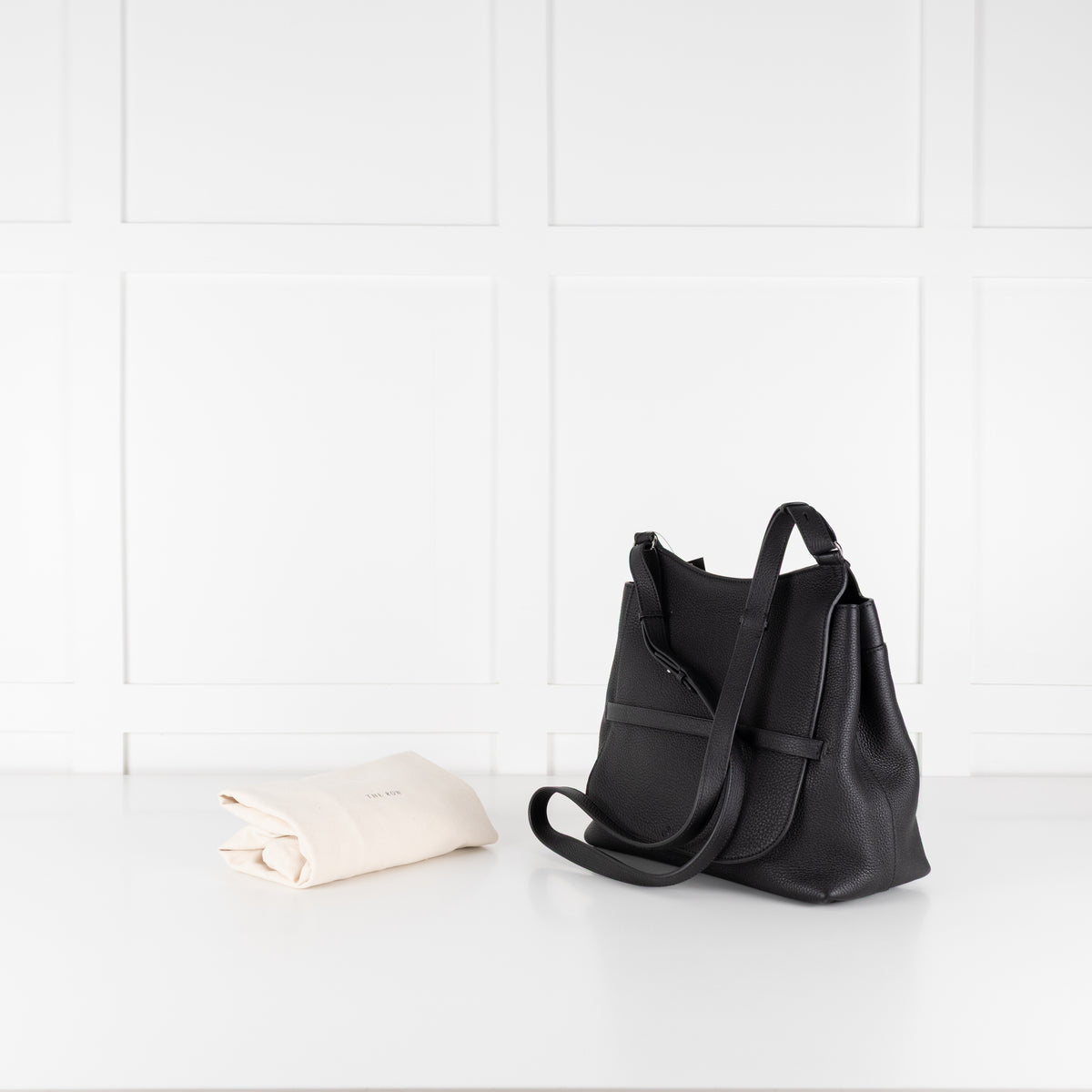 The Row Black Grained Leather Hunting Bag