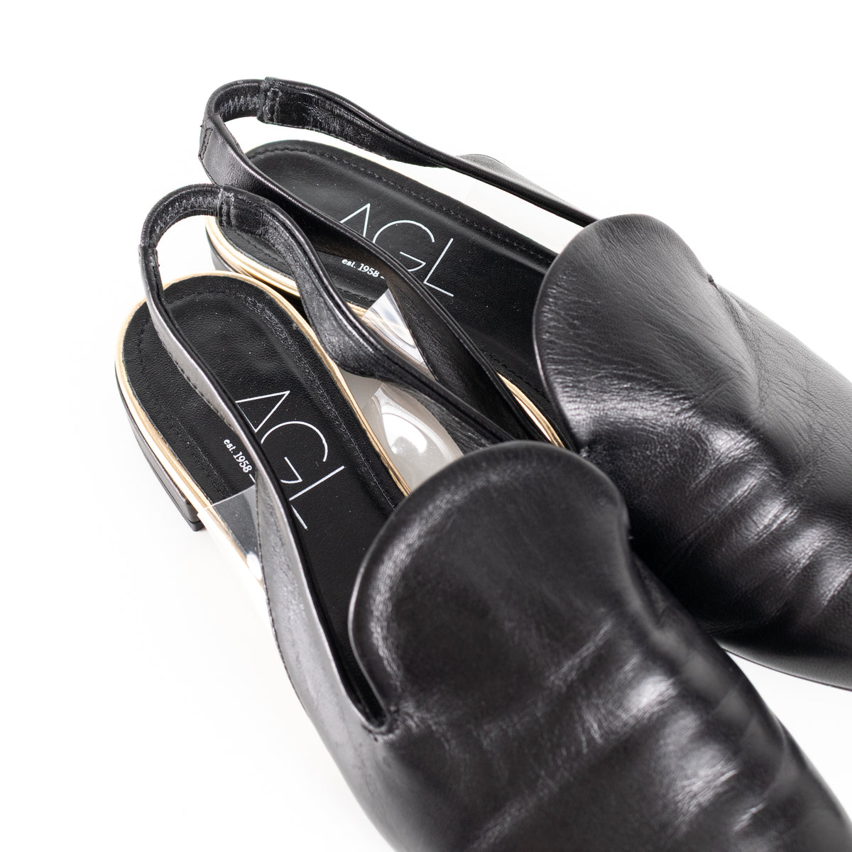 Agl Black Leather Slingbacks