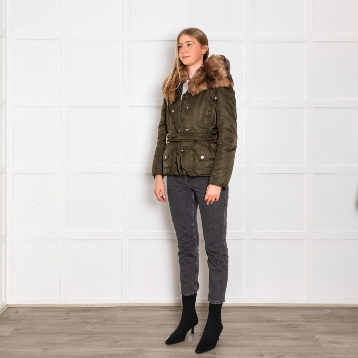 Weekend Max Mara Green Fur Trim Padded Short Jacket