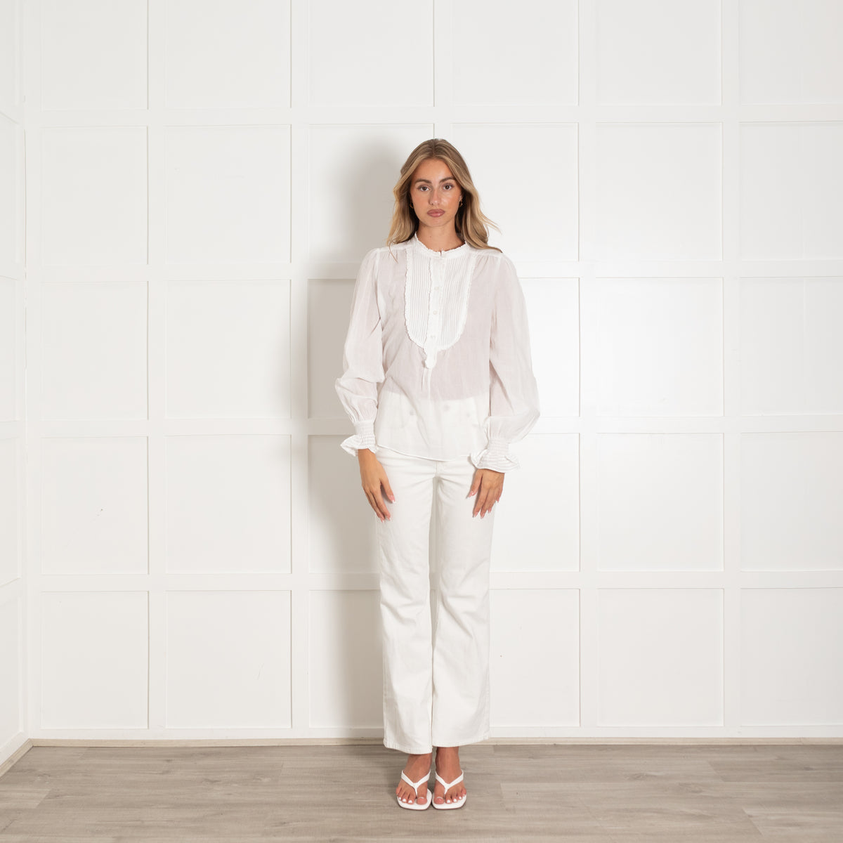 Me + Em White Cotton Bib And Lace Front Shirt