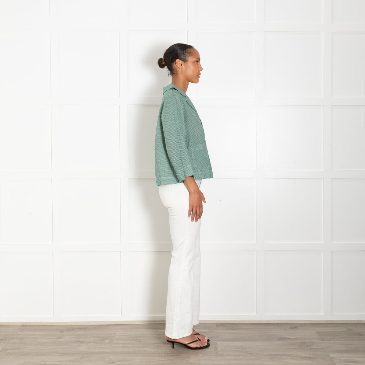 TreBarraBi Green Gingham Linen Button Up Jacket