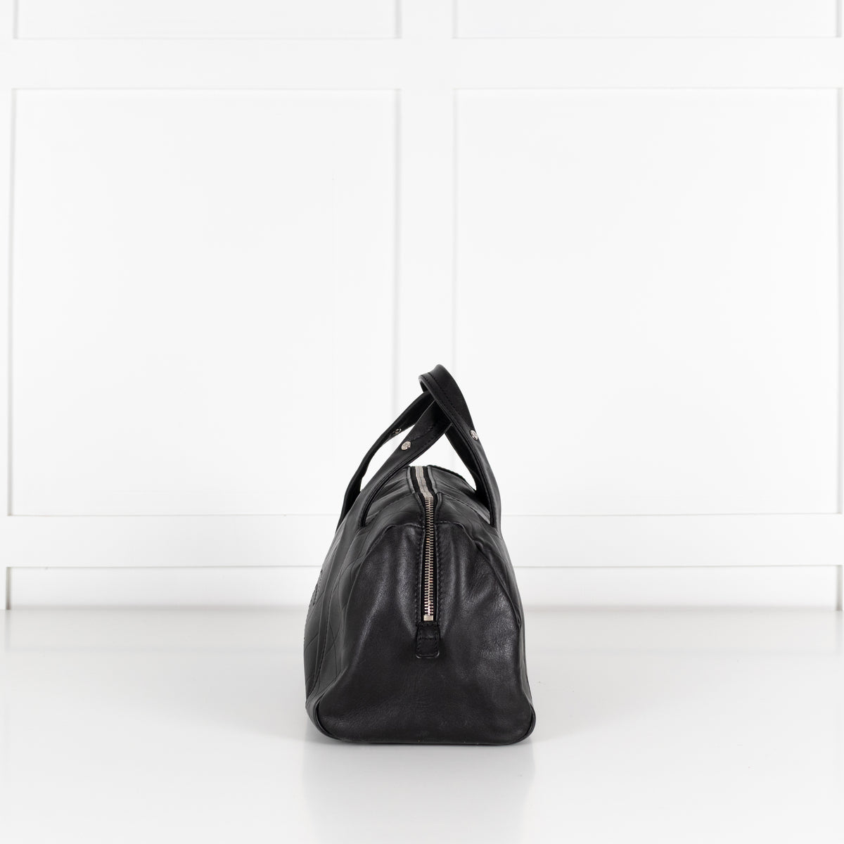 Chanel Black CC Chevron Quilted Lambskin Boston Bag