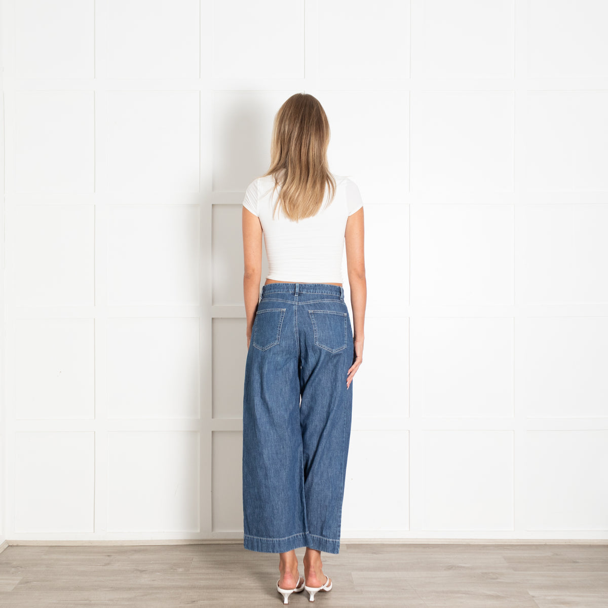 S'Max Mara Blue Chambray Cropped Wide Leg Trousers