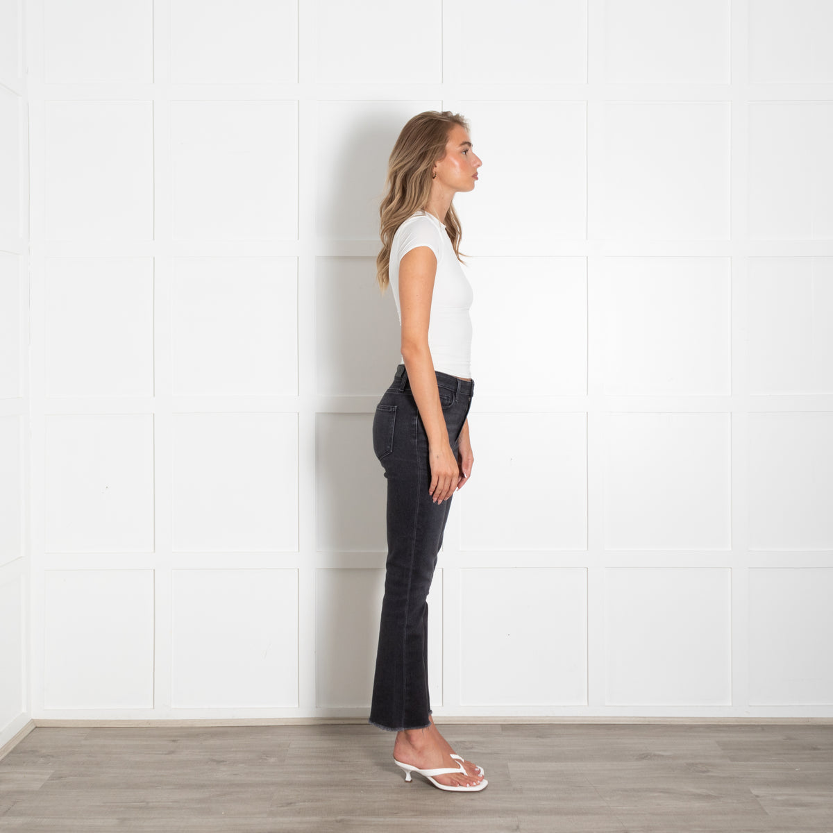 Paige Black Faded Fray Hem Boot Cut Jeans