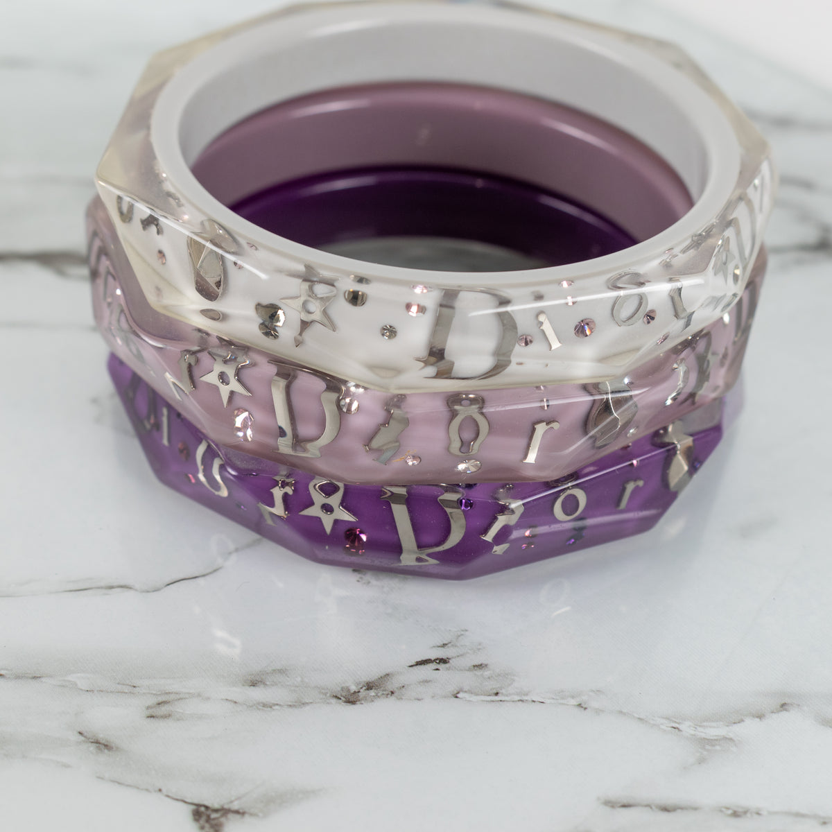 Christian Dior Purple Resin Inclusion Bangles With Embedded Sparkles X3