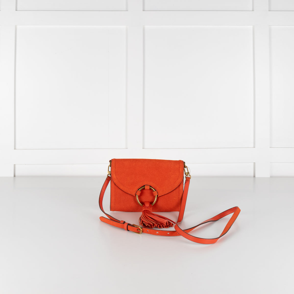 Tory Burch Orange Suede Crossbody Tassel Bag