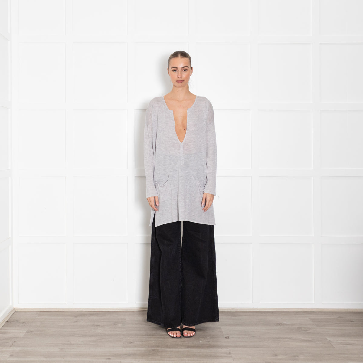 Bamford Merino Wool Grey Deep V Top