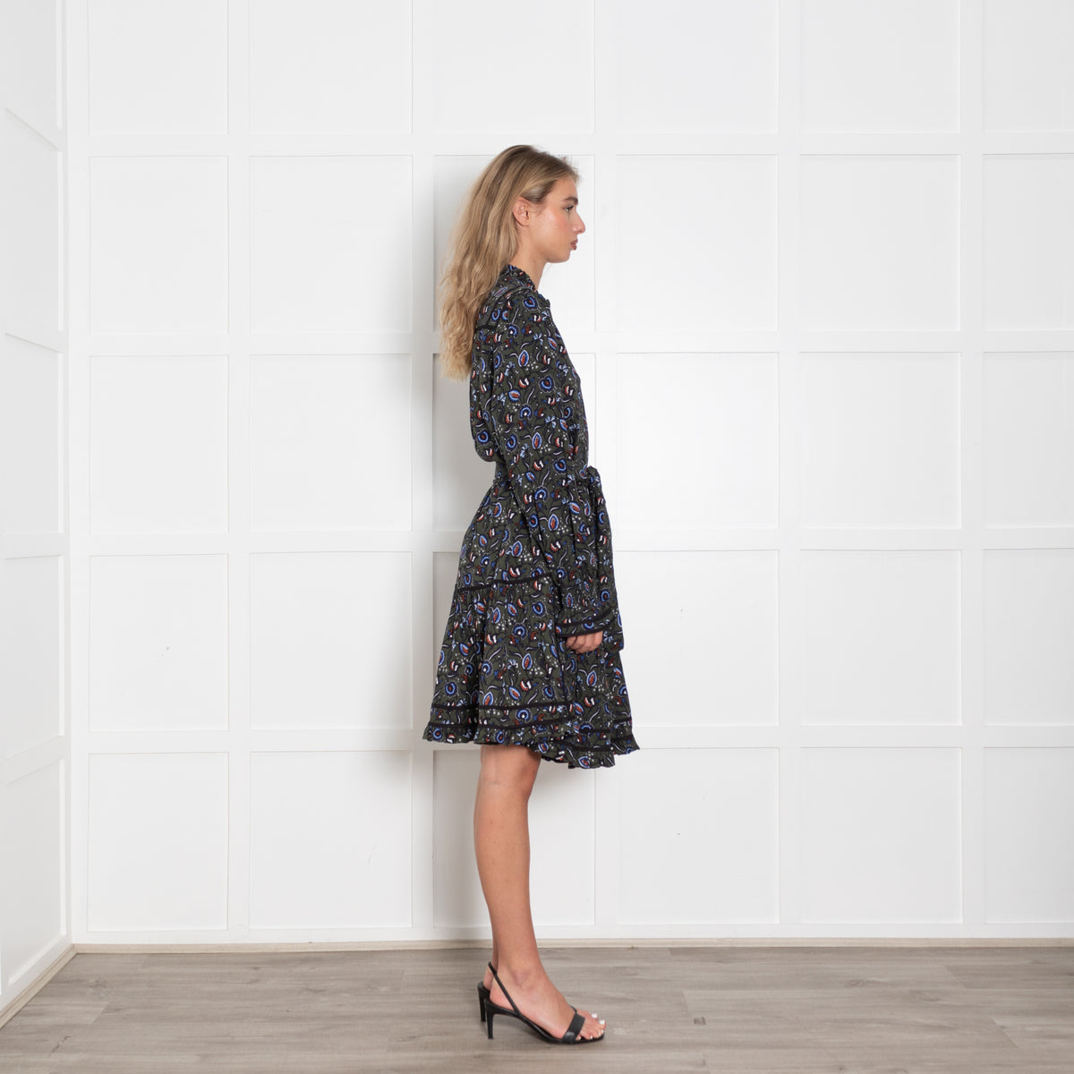 Me + Em Green Floral Tiered Knee Length Dress