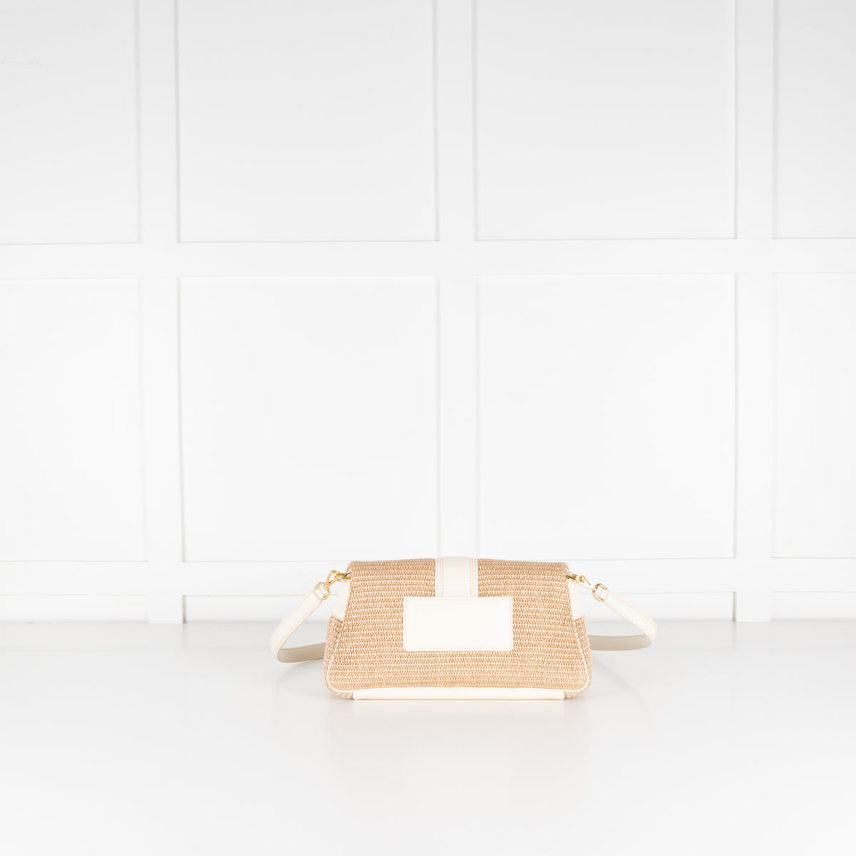Jacquemus Le Bambimou Woven Raffia Shoulder Bag With White Leather Piping