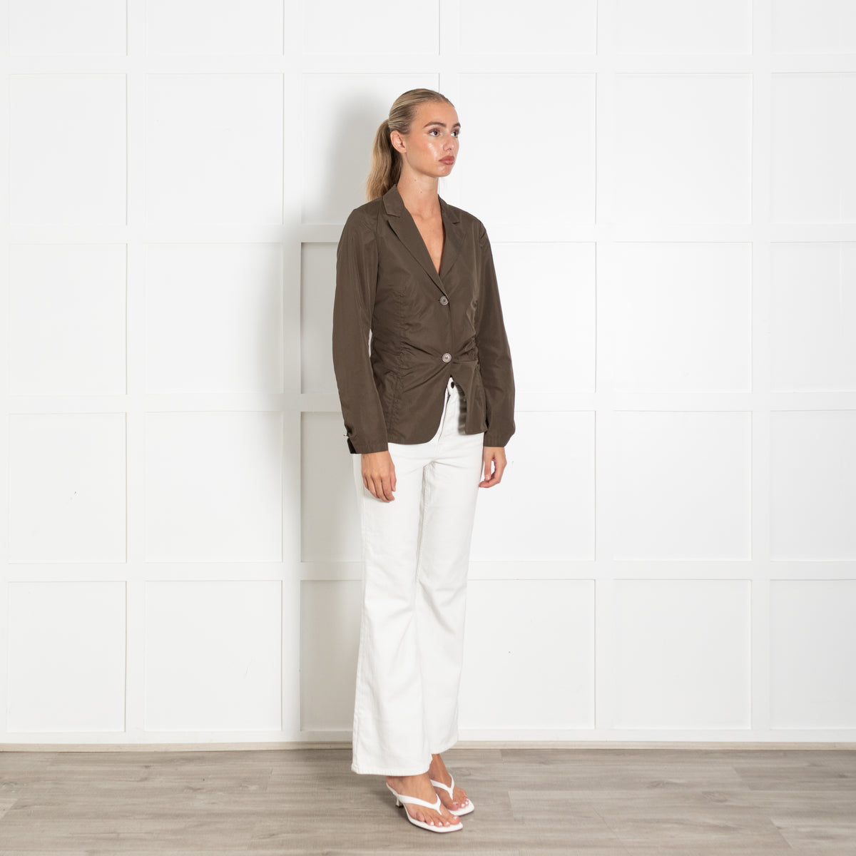 Jil Sander Khaki Nylon Draw String Detail Jacket