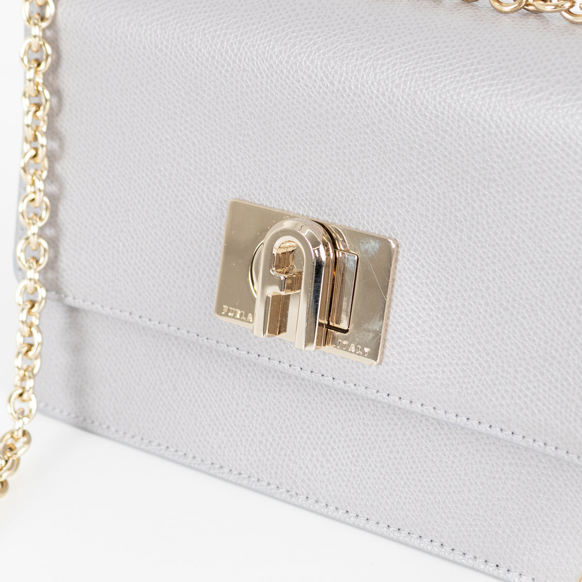 Furla Grey 1927 Grey Mini Crossbody With Fixed Gold Chain Strap