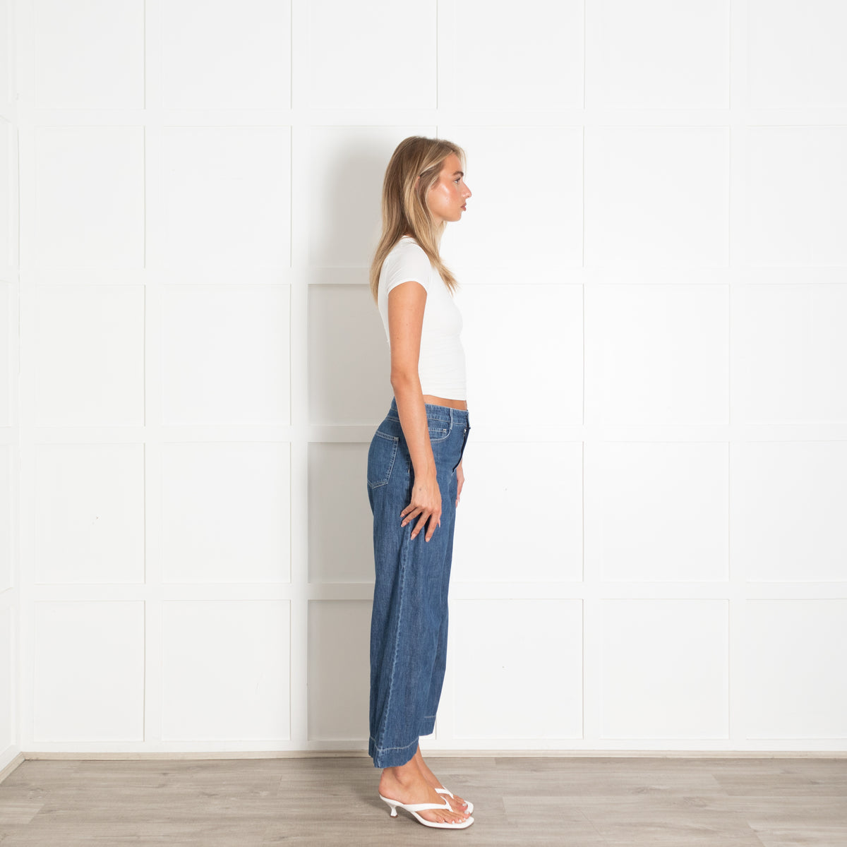 S'Max Mara Blue Chambray Cropped Wide Leg Trousers